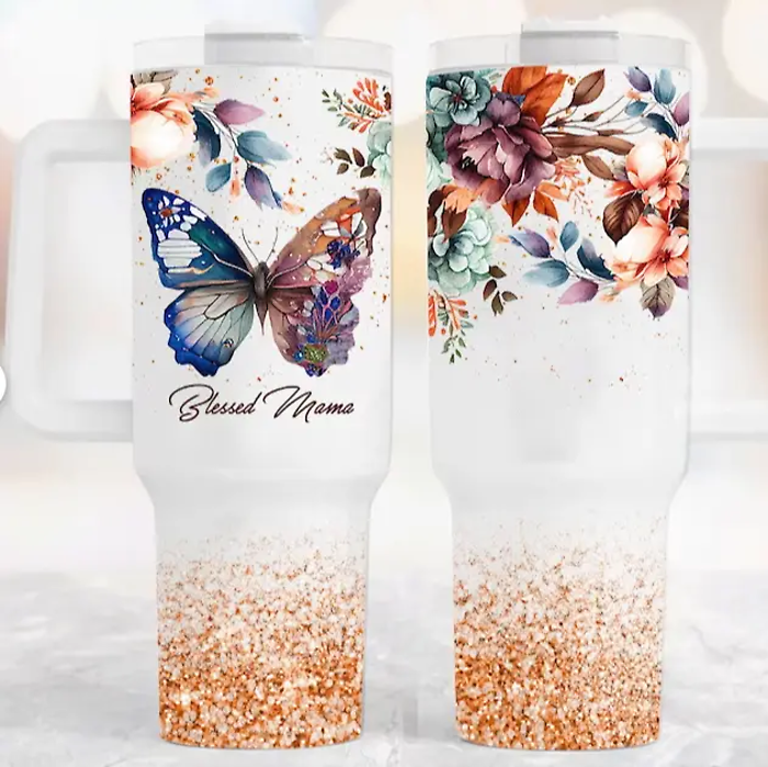 Blessed Mama 40oz Floral Butterfly Tumbler