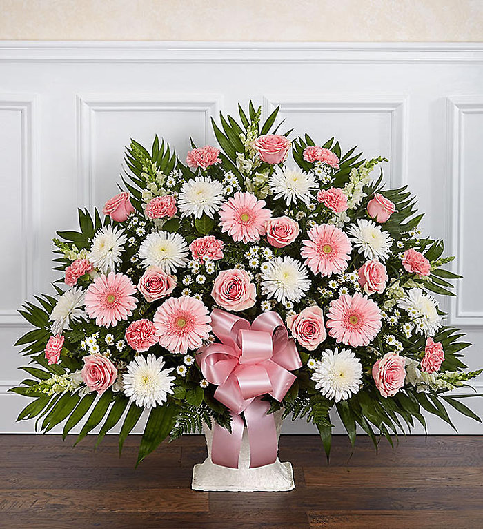 Heartfelt Tribute Floor Basket- Pink & White