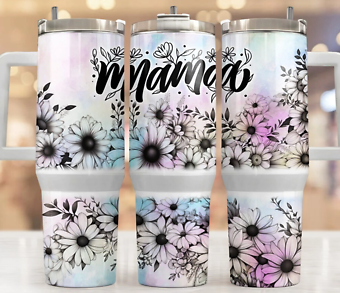 Mama 40oz Floral Tumbler Pastel Daisy Insulated Travel Cup