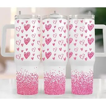 40 Oz Pink Hearts Tumbler and Tumbler Bouquet