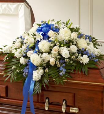 Blue and White Cherished  Rose Half Casket Cover