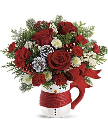 Send a Hug Snowman Mug Bouquet by Teleflora