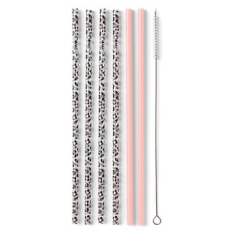 Luxy Leopard + Blush Reusable Straw Set (Tall)