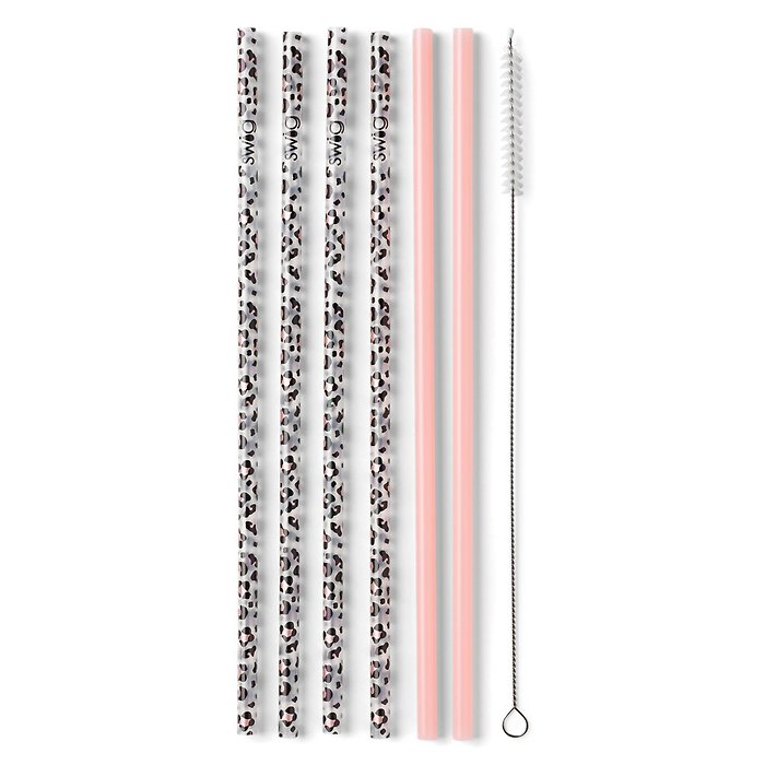 Luxy Leopard + Blush Reusable Straw Set (Tall)