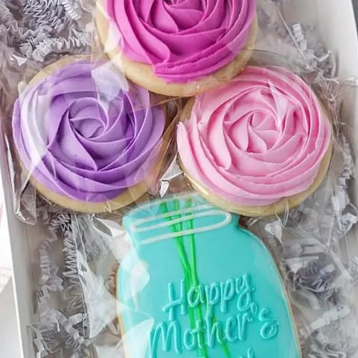 Mothers Day Sugar Cookies -Rosette  Flower Gift Box