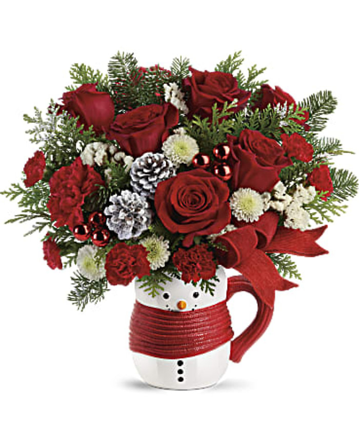 Send a Hug Snowman Mug Bouquet by Teleflora