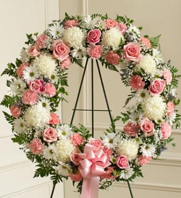 Serene Blessings Pink and White Standing Wreath