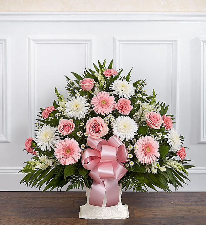 Heartfelt Tribute Floor Basket- Pink & White