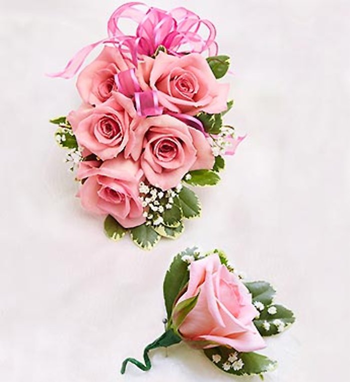 Pink Rose Corsage & Boutonniere