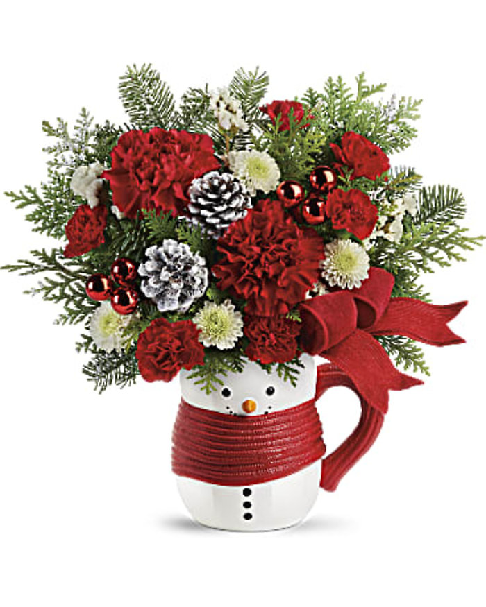 Send a Hug Snowman Mug Bouquet by Teleflora